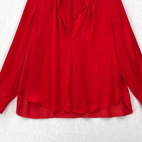 ZADIG AND VOLTAIRE Tink Satin Shirt Womens Medium Red Long Sleeve Split Neck Top - Picture 7 of 16